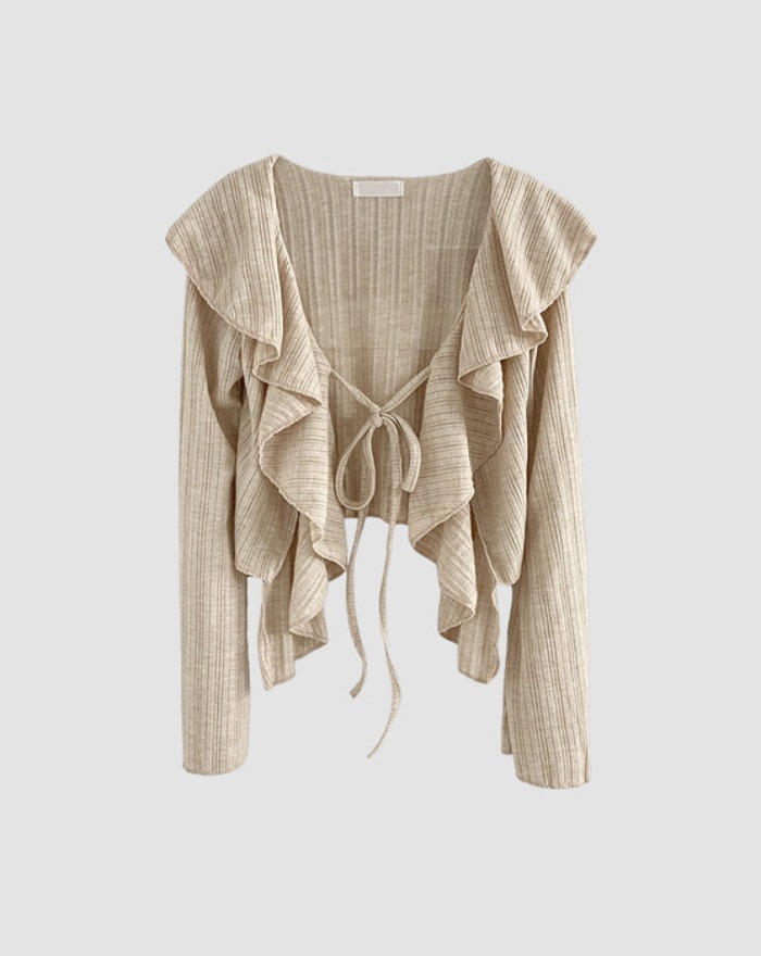 Lovely wave ruffle string cardigan blouse